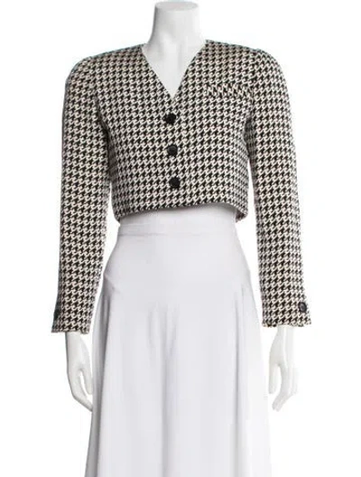 Pre-owned Bill Blass Houndstooth Print Blazer In Black