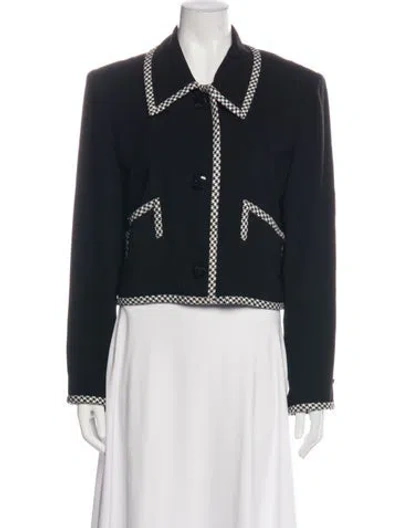 Pre-owned Bill Blass Houndstooth Print Blazer In Black