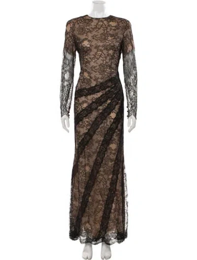 Pre-owned Bill Blass Lace Pattern Long Dress In Black