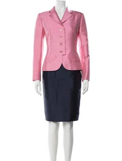 Pre-owned Bill Blass Late 1980's - Early 1990's Skirt Suit In Blue/pink
