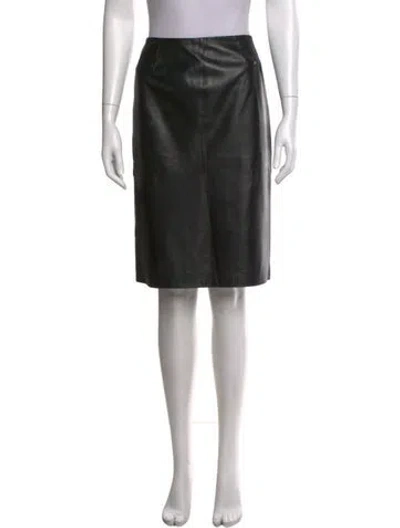 Pre-owned Bill Blass Leather Knee-length Skirt In Black