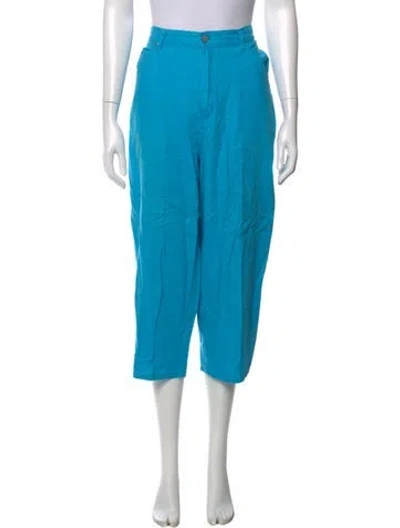 Pre-owned Bill Blass Linen Straight Leg Pants In Blue