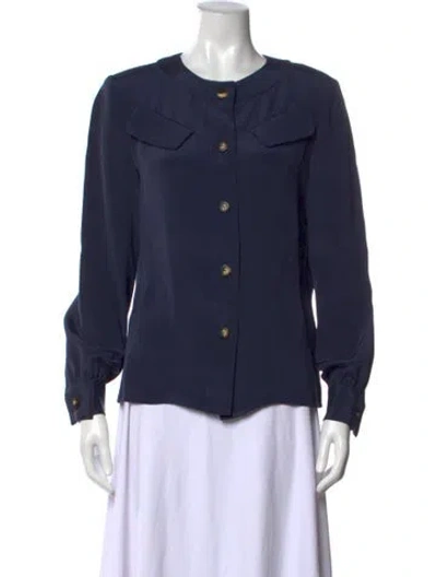 Pre-owned Bill Blass Long Sleeve Button-up Top In Blue