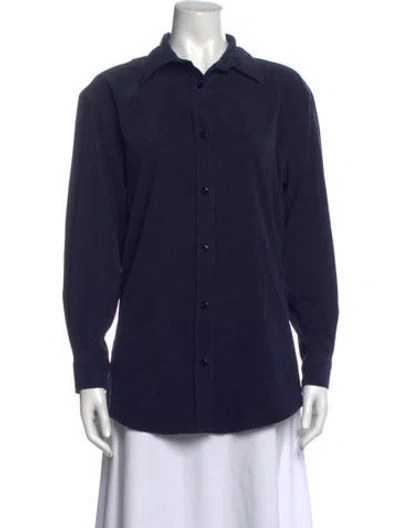 Pre-owned Bill Blass Long Sleeve Button-up Top In Blue