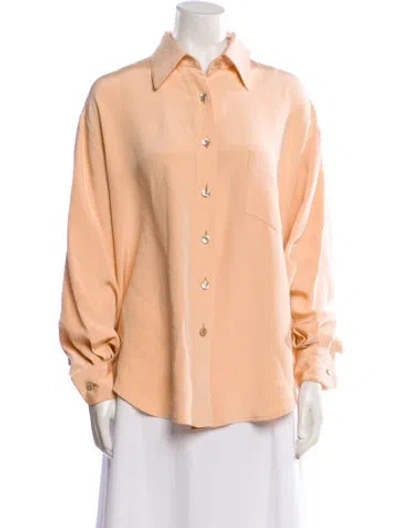 Pre-owned Bill Blass Long Sleeve Button-up Top In Orange