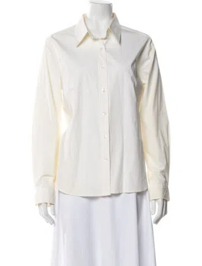 Pre-owned Bill Blass Long Sleeve Button-up Top In White