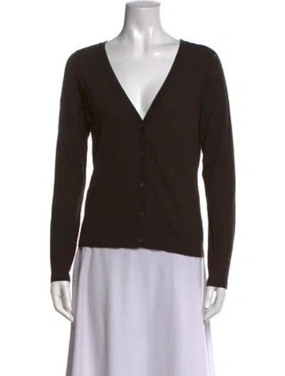Pre-owned Bill Blass Merino Wool V-neck Sweater In Brown