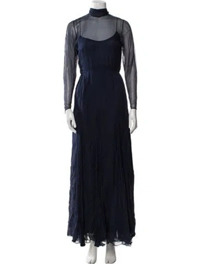 Pre-owned Bill Blass Mock Neck Long Dress In Blue