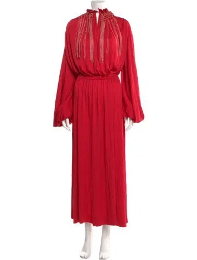 Pre-owned Bill Blass Mock Neck Long Dress In Red