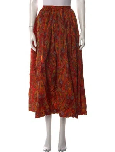 Pre-owned Bill Blass Paisley Print Long Skirt In Orange