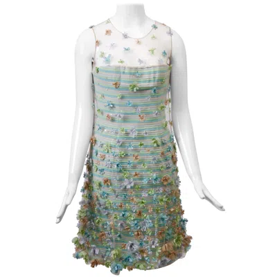 Pre-owned Bill Blass Pastel Cocktail Dress With Embroidered Cage In Gray