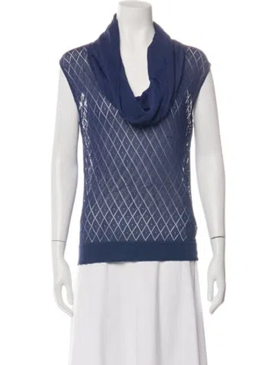 Pre-owned Bill Blass Patterned Cowl Neck Top In Blue