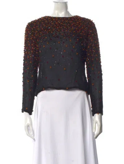 Pre-owned Bill Blass Patterned Crew Neck Top In Black