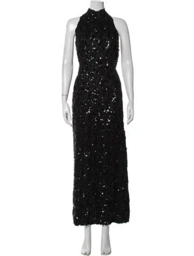 Pre-owned Bill Blass Patterned Long Dress In Black