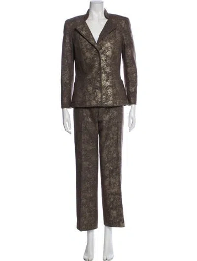 Pre-owned Bill Blass Patterned Pantsuit In Brown
