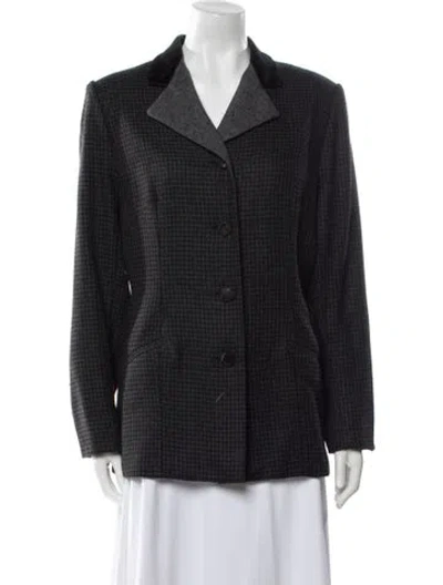 Pre-owned Bill Blass Plaid Print Blazer In Black