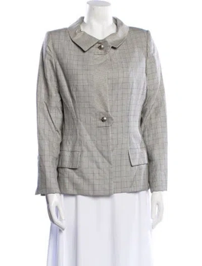 Pre-owned Bill Blass Plaid Print Blazer In Gray