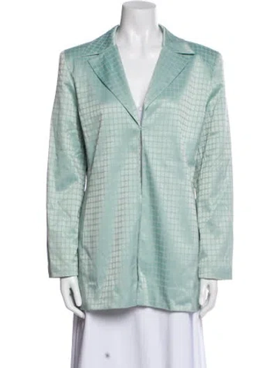 Pre-owned Bill Blass Plaid Print Blazer In Green