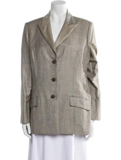 Pre-owned Bill Blass Plaid Print Blazer In Neutral