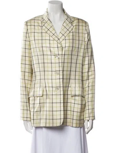 Pre-owned Bill Blass Plaid Print Blazer In Neutral