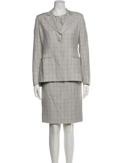 Pre-owned Bill Blass Plaid Print Dress Set In Gray