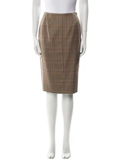 Pre-owned Bill Blass Plaid Print Knee-length Skirt In Brown