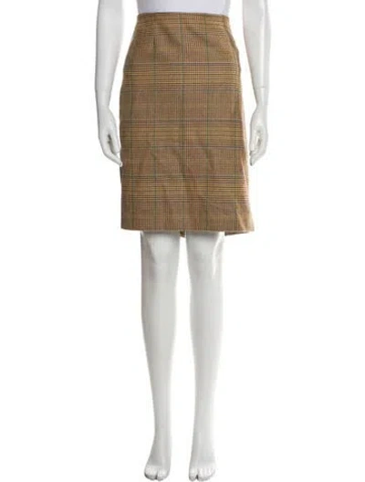 Pre-owned Bill Blass Plaid Print Knee-length Skirt In Brown