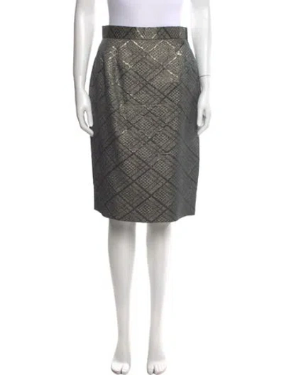 Pre-owned Bill Blass Plaid Print Knee-length Skirt In Gray