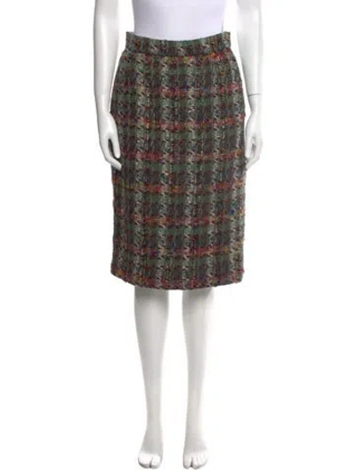 Pre-owned Bill Blass Plaid Print Knee-length Skirt In Green