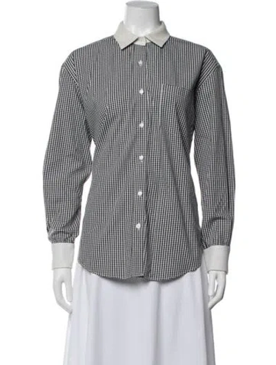 Pre-owned Bill Blass Plaid Print Long Sleeve Button-up Top In White