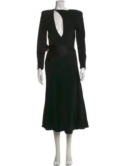 Pre-owned Bill Blass Plunge Neckline Midi Length Dress In Black