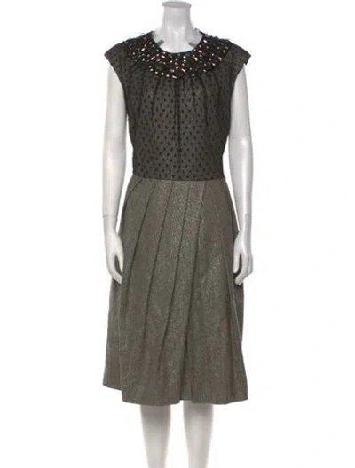 Pre-owned Bill Blass Polka Dot Print Midi Length Dress In Gray