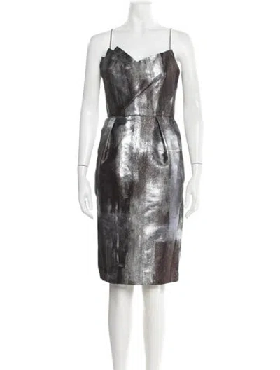 Pre-owned Bill Blass Printed Knee-length Dress In Grey/metallic