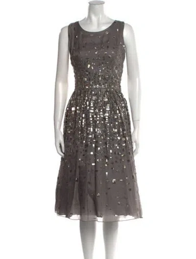 Pre-owned Bill Blass Printed Midi Length Dress In Gray