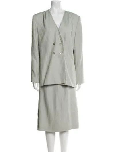 Pre-owned Bill Blass Raw-edge Trim Skirt Suit In Gray