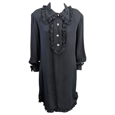 Pre-owned Bill Blass Ruffle Trimmed Shirt Dress In Black