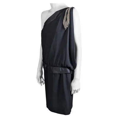 Pre-owned Bill Blass Satin Back Crepe Flapper Dress In Black