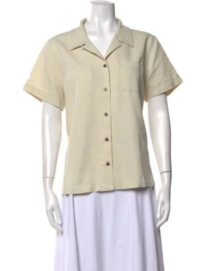 Pre-owned Bill Blass Short Sleeve Button-up Top In Yellow