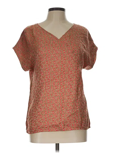 Pre-owned Bill Blass Short Sleeve Silk Top Orange V-neck Tops
