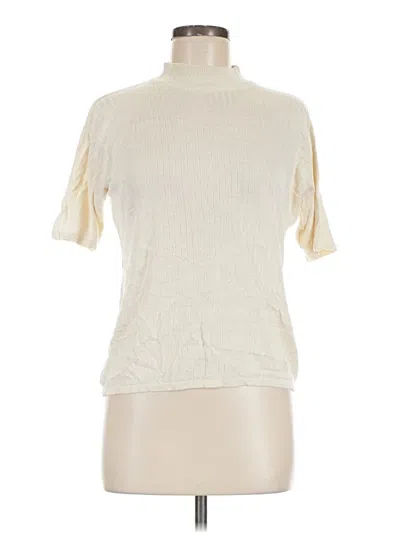 Pre-owned Bill Blass Short Sleeve Top Ivory Mock Neckline Tops