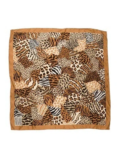 Pre-owned Bill Blass Silk Animal Print Scarf In Brown