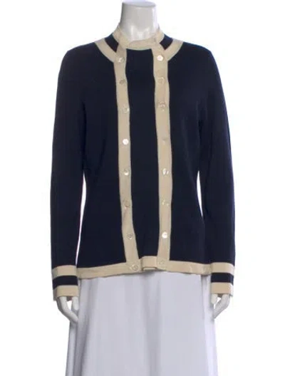Pre-owned Bill Blass Silk Colorblock Pattern Button-up Top In Blue