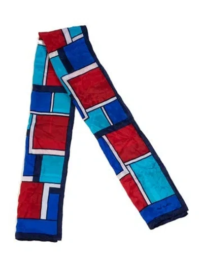 Pre-owned Bill Blass Silk Colorblock Pattern Scarf In Blue