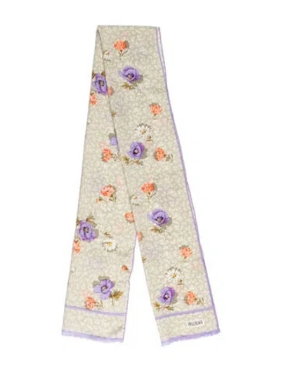 Pre-owned Bill Blass Silk Floral Print Scarf In Gray