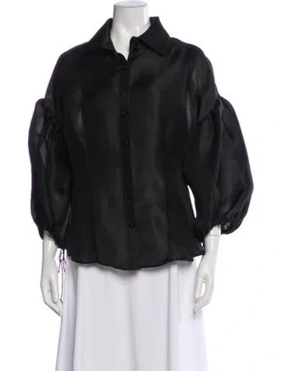 Pre-owned Bill Blass Silk Long Sleeve Blouse In Black