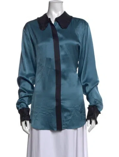 Pre-owned Bill Blass Silk Long Sleeve Blouse In Blue