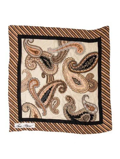 Pre-owned Bill Blass Silk Paisley Print Scarf In Brown