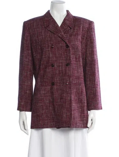Pre-owned Bill Blass Silk Plaid Print Blazer In Pink