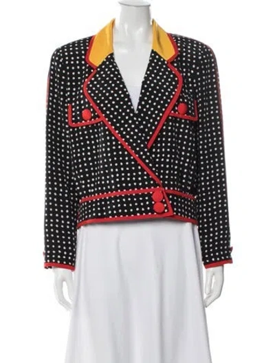 Pre-owned Bill Blass Silk Polka Dot Print Blazer In Black