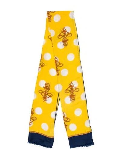 Pre-owned Bill Blass Silk Polka Dot Print Scarf In Yellow